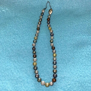 HUGER & Co. Tahitian south sea carved pearl necklace vintage 925 sterling 1934